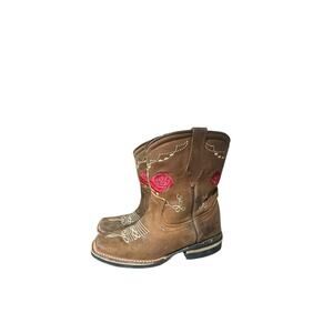 Rose Girls Youth Embroidered Western Square Toe Leather Cowgirl Boots Size 13